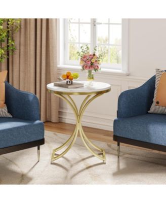 1PCS Round Side Table Faux Marble Top Gold Metal Legs, Modern End Table Nightstand for Living Room, Bedroom