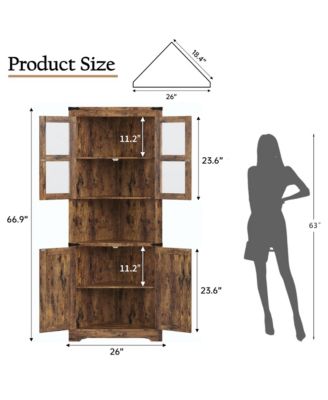 Tall Corner Cabinet, Farmhouse Corner Storage Cabinet with Glass Door & Adjustable Shelves, Space Saving Storage