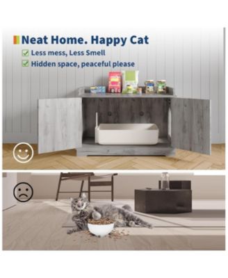 Wooden Cat Litter Box Enclosures,Hidden Litter Box,Pet House with Barn Door