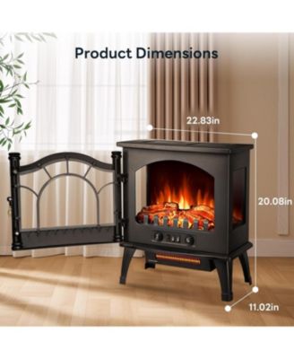 Freestanding Electric Fireplace Stove with Realistic Flame, 5100 BTU Electric Fireplace Heater with Retro Design, 1000W/1500W