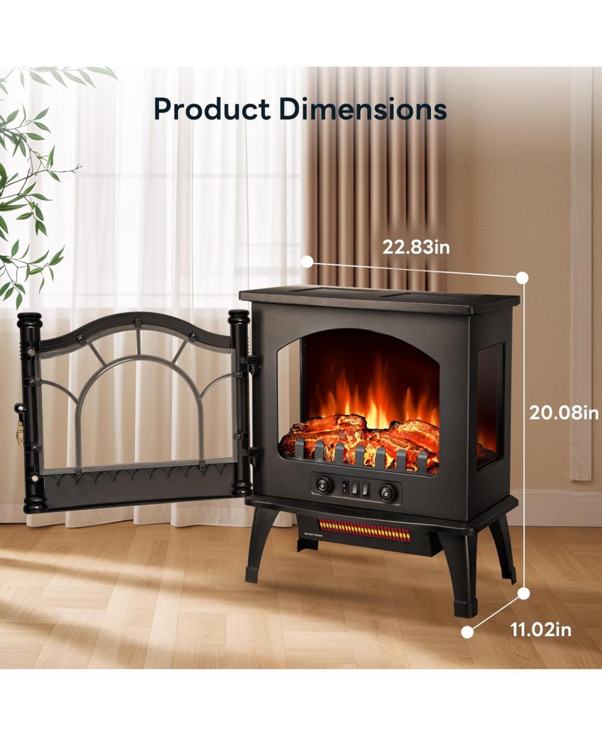 Cowsar Freestanding Electric Fireplace Stove with Realistic Flame, 5100 Btu Electric Fireplace Heater with Retro Design, 1000W/1500W