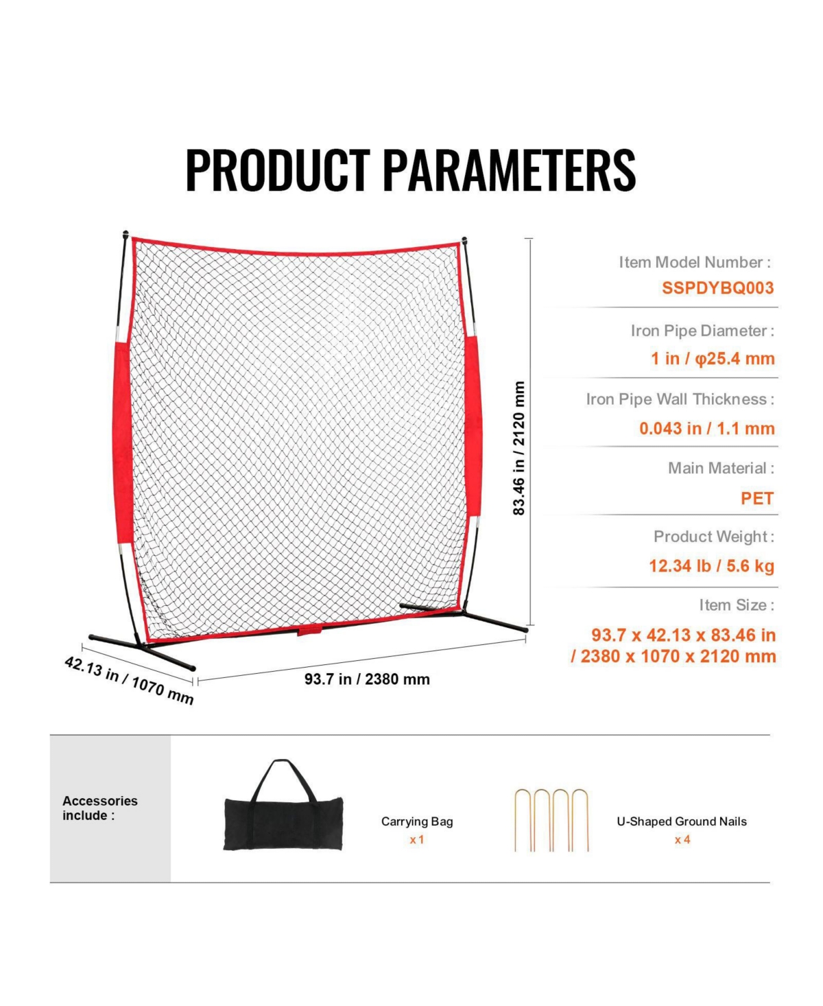 Mecale Barricade Backstop Net, 7x7 ft Sports Barrier Netting with Carry Bag, Practice Screen for Baseball, Softball, Soccer and Hockey