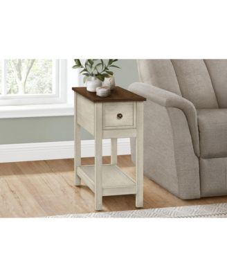 Accent Table, End, Side Table, 2 Tier, Narrow, Bedroom, Lamp, Storage Drawer, Antique White Veneer, Brown Veneer, Transitional
