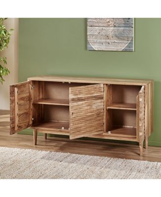 Bohemian Style Sideboard with 3 Doors Handcrafted Mango Wood Acacia Frame