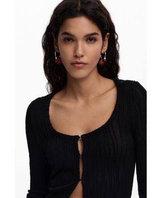 Women's T-shirt with snap buttons and tie