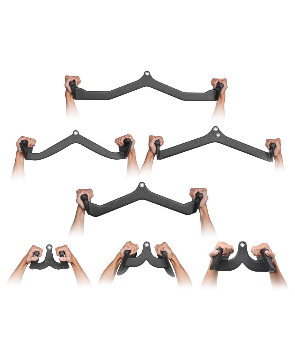 Sugfit Lat Pulldown Bar Set 7-Piece Cable Row T-Bar V-Bar Attachments Rubber Grip