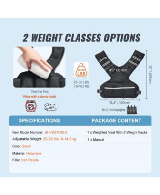 SUGFIT Adjustable Weighted Vest 20–32 LB with Iron Sand Weights and Reflective Strips
