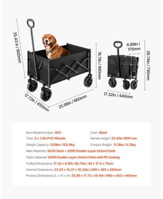 SUGFIT Heavy-Duty Collapsible Utility Wagon with 225 lb Capacity & All-Terrain Wheels