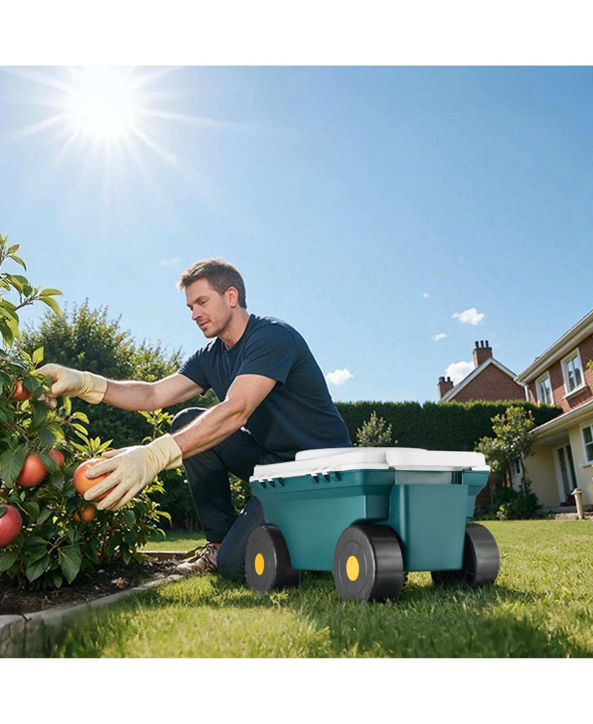 Sugfit 2-in-1 Rolling Garden Scooter with Storage Bin & 227 lb Weight Capacity