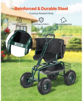 SUGFIT Adjustable Garden Stool with 360° Swivel Seat & Ergonomic Backrest