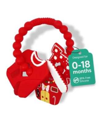 Silicone Christmas Teether Ring Toy for Baby, BPA Free Soothing Teething Relief Toy for Infant & Toddlers 0-18 Months