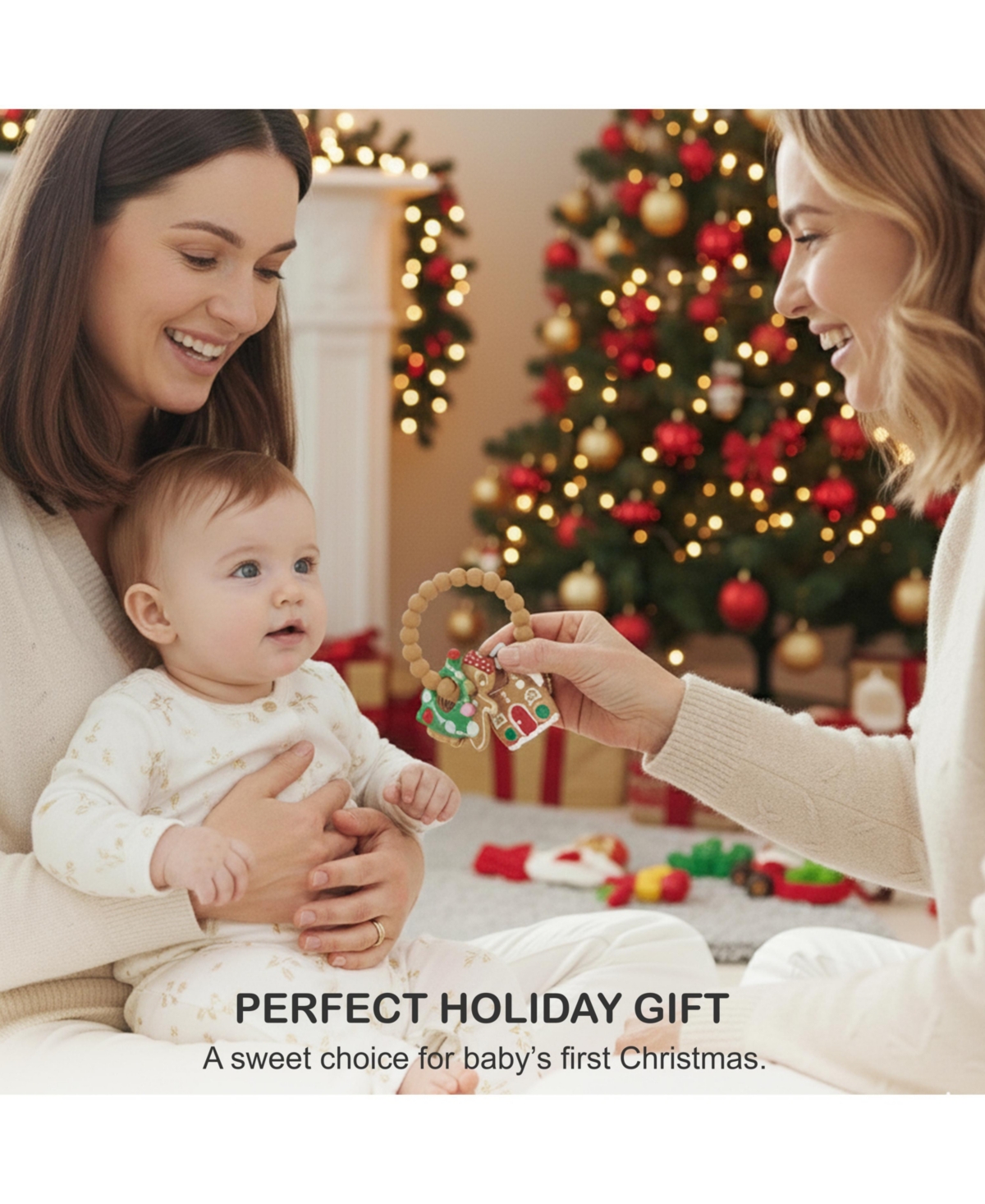 Sperric Silicone Christmas Teether Ring Toy for Baby, Bpa Free Soothing Teething Relief Infant & Toddlers 0-18 Months, Perfect Gift