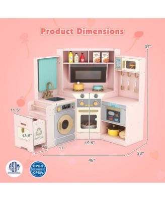 Corner Kids Play Kitchen with Lights Sounds and Pull Out Trash Bin.