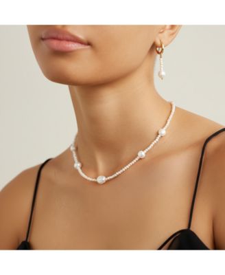 2-Pc. Set Handcrafted Freshwater Pearl Necklace and Earrings Gift Set in Gold-Plated Finish