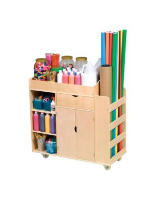 Guidecraft Art Activity Cart - Rolling Wooden Storage Cabinet and Shelves with Caster Wheels Arts and Crafts Supply Classroom Furniture