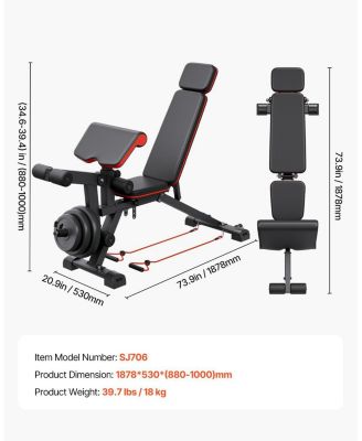 Weight Bench, 800 lb Adjustable Bench Press with Leg Extension and Preacher Pad for Home Gym Strength Training