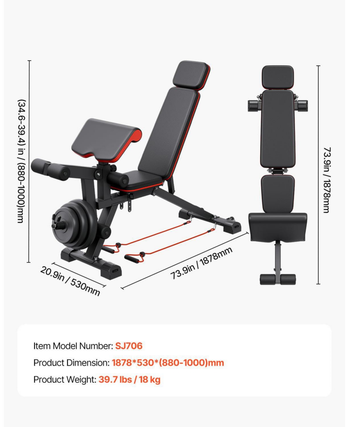 Mecale Weight Bench, 800 lb Adjustable Bench Press with Leg Extension and Preacher Pad for Home Gym Strength Training