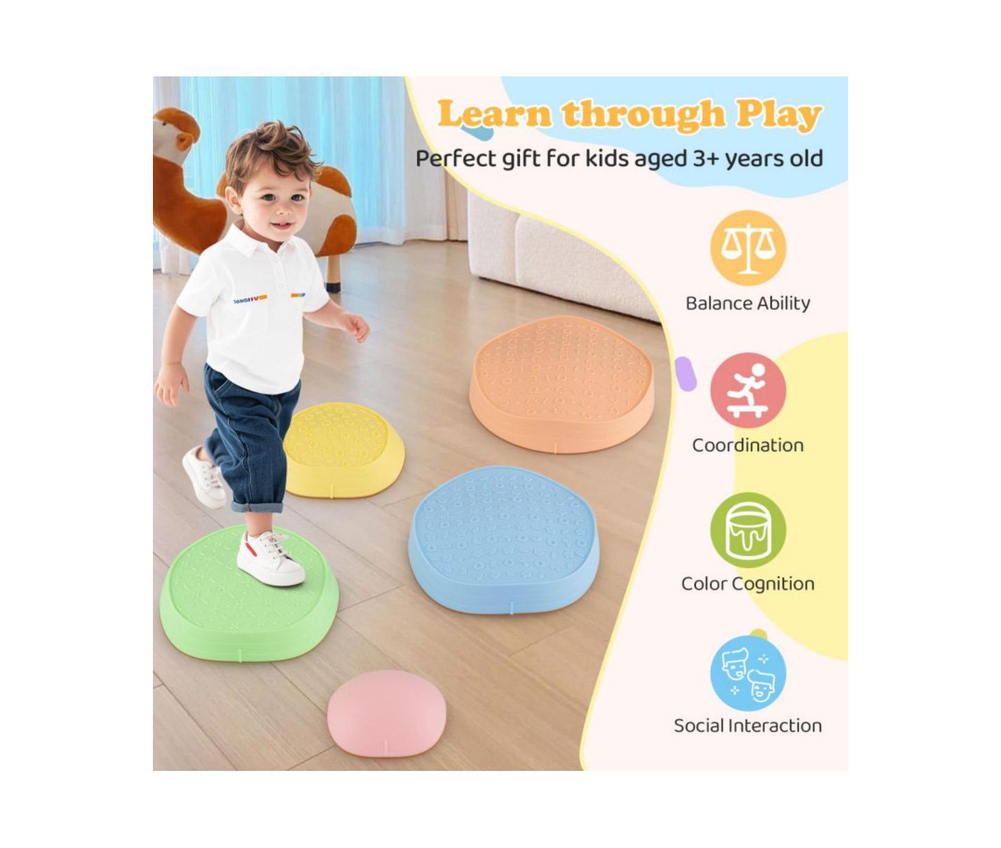 Детские игрушки HONGGE Stackable Non-Slip Kids Stepping Stones, 5-Piece Set, Ages 3+, цвет: Синий — фото 9