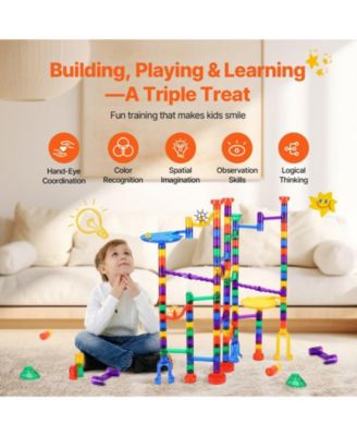 Marble Run Set, 145-Piece STEM Building Track with Glow-in-the-Dark and Glass Marbles for Kids Ages 3