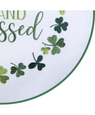 Lucky & Blessed Typography St. Patrick's Clover Embroidered Round Throw Pillow, 18" x 18"