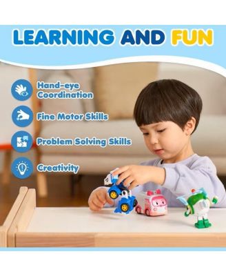 2PCS 4" Transforming Robots (POLI & HELLY) - Emergency Rescue Vehicle Action Figures | Kids Educational Pretend Play Toy