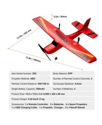 RC Plane, 2.4GHz 2-Channel Remote Control Airplane with 6-Axis Gyro, Ready-to-Fly Aircraft Toy with 2 Batteries