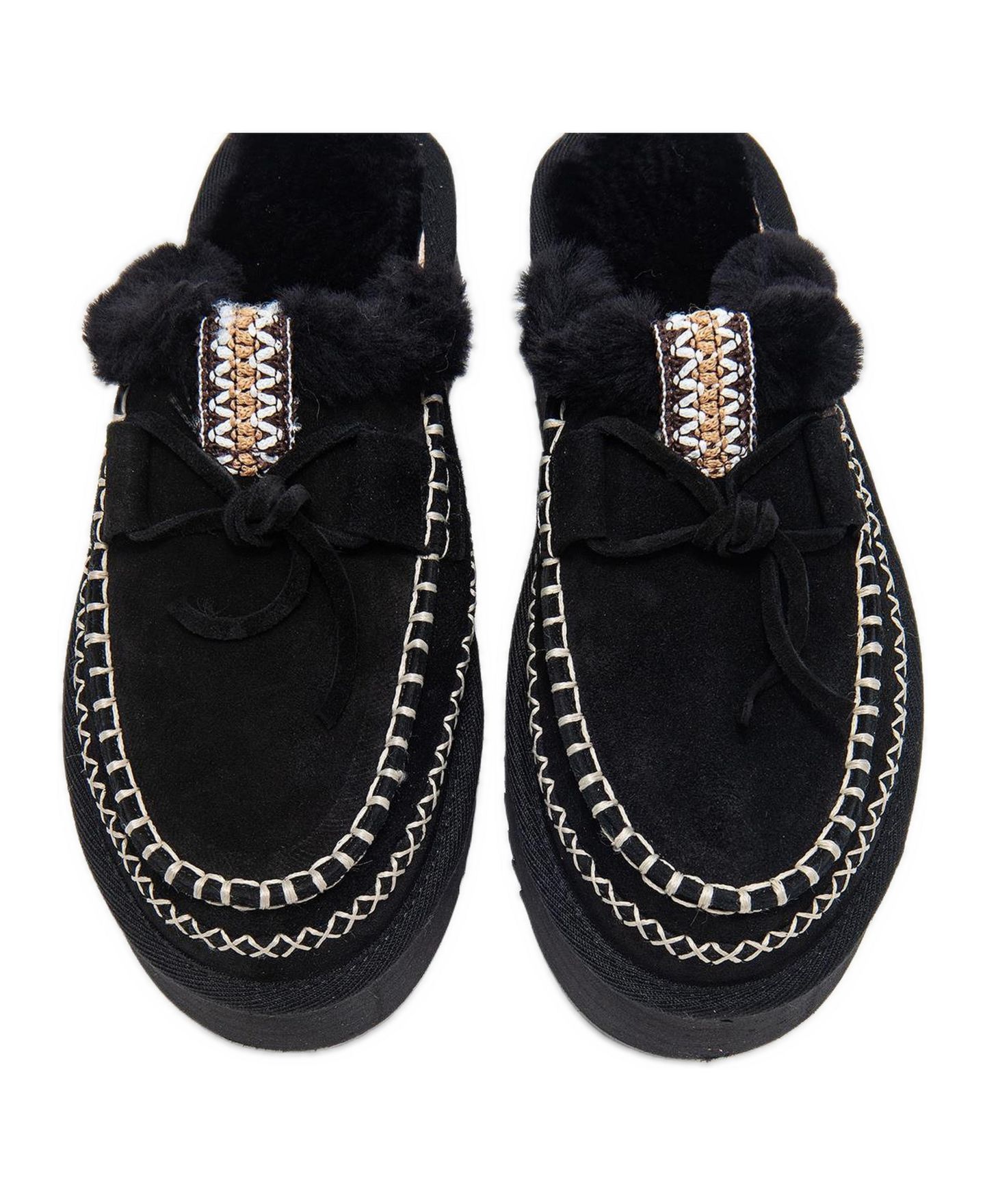 Женские тапочки Forever & Always Shoes Yalina Leather Platform Moccasin Slippers, цвет: Чёрный замшевый кожаный — фото 4
