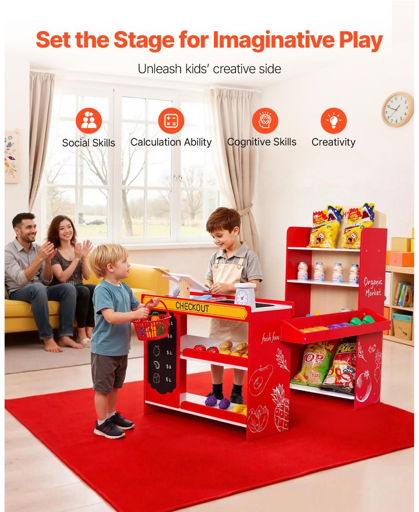 Детский игровой набор HONGGE Grocery Store Conveyor Belt 35-Piece Playset, Ages 3+, цвет: Красный — фото 11