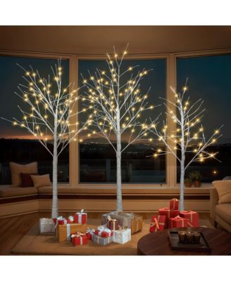 Set of Lighted Birch Tree with Warm White Lights Christmas Tree for Decoration