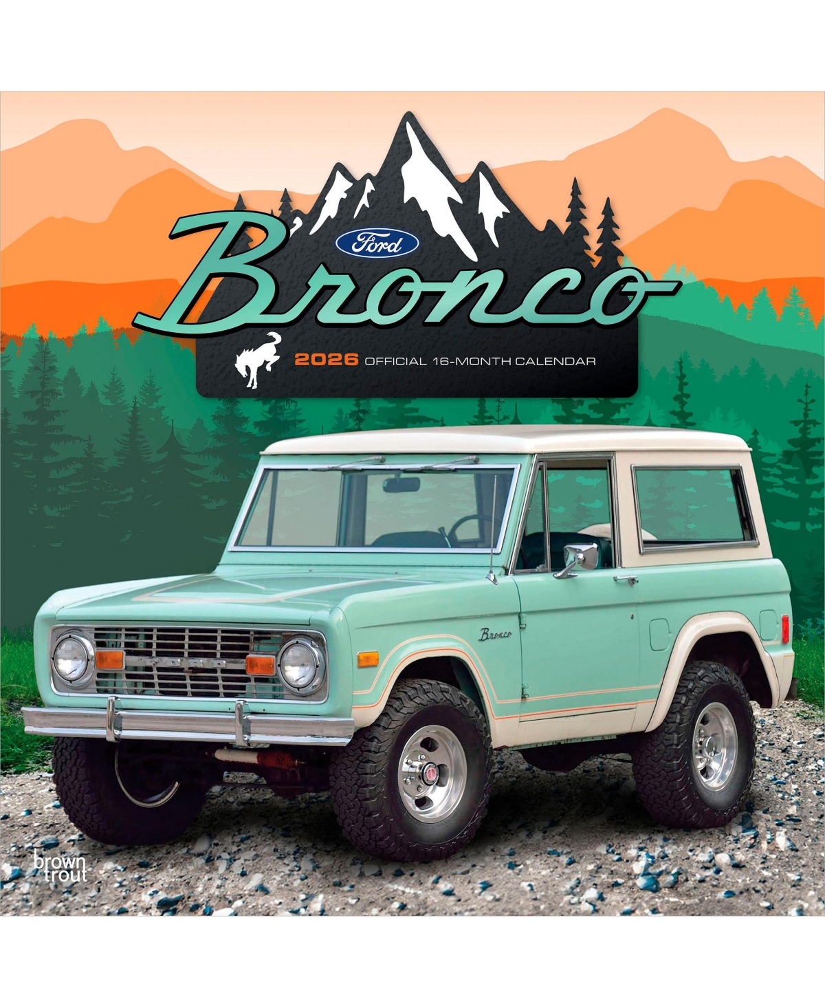 BrownTrout Ford Bronco Official | 2026 12 x 24 Inch (Hanging) Monthly Square Wall Calendar | Plastic-Free