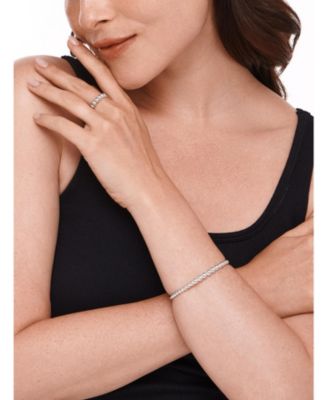 Beaded Ball Bangle Bracelet in Rhodium Plated Sterling , Size