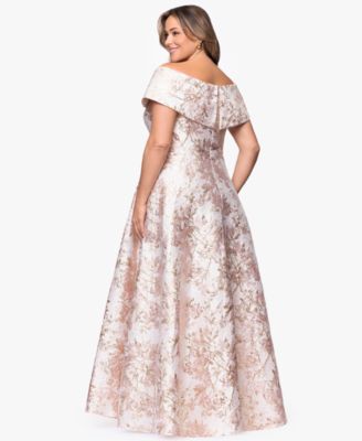 Plus Size Off-The-Shoulder Brocade Ball Gown