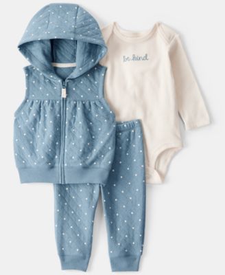 Baby Girls' Polka Dot Quilted Vest, Bodysuit, and Pants, 3-Piece Set