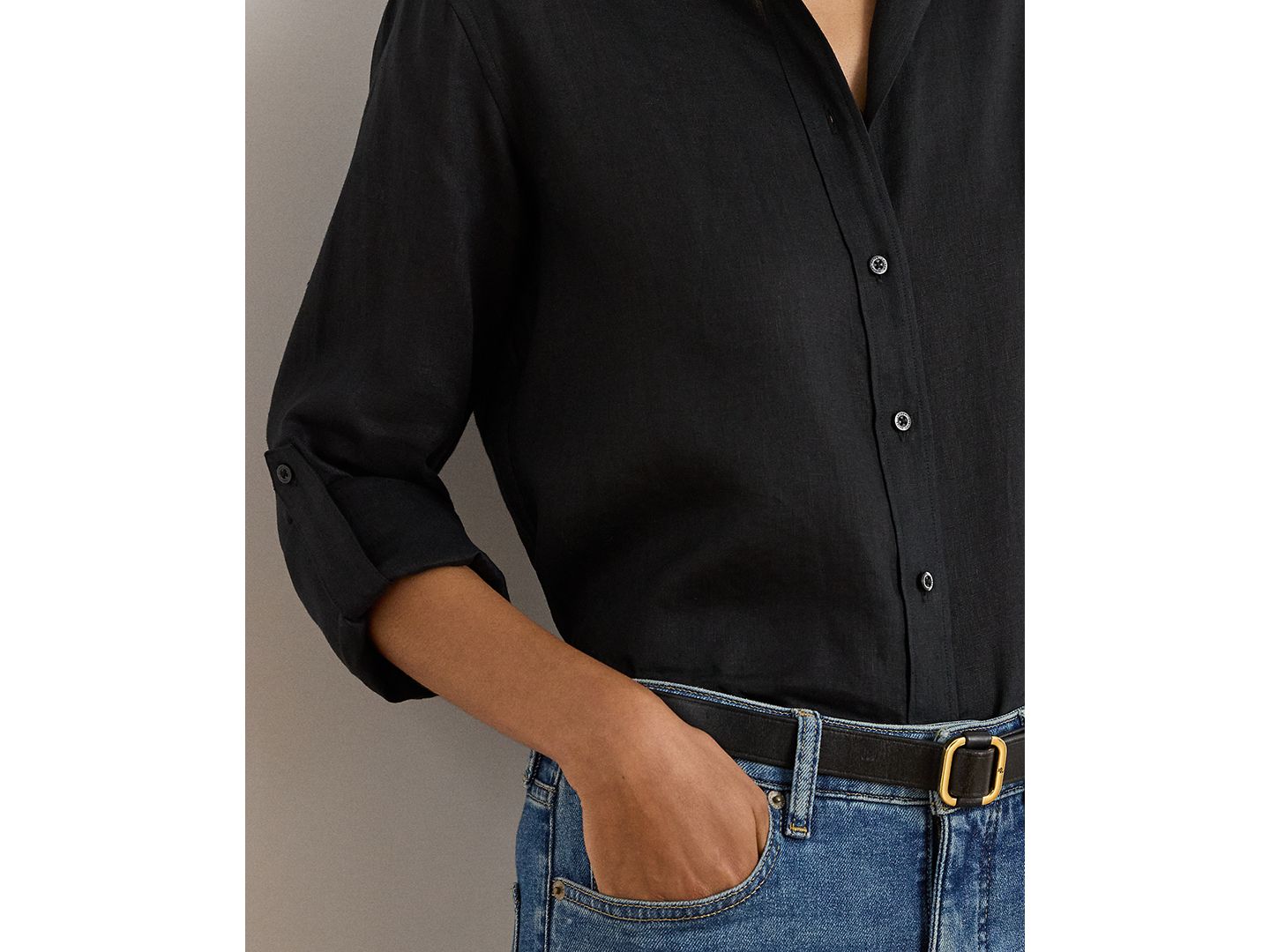 Женская рубашка Lauren Ralph Lauren Petite 100% Linen Relaxed-Fit, цвет: Чёрный — фото 3