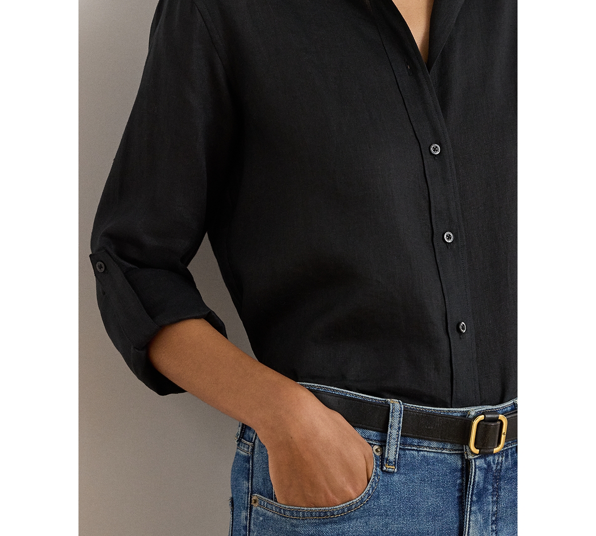 Lauren Ralph Petite 100% Linen Relaxed-Fit Shirt