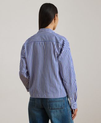 Petite Striped Long-Sleeve Cropped Shirt