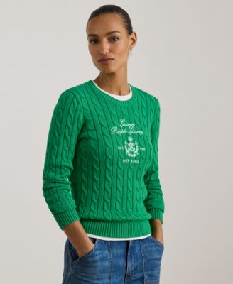 Petite Embroidered-Crest Crew Neck Sweater