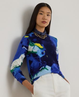 Women's Petite Abstract-Motif Long-Sleeve Sweater