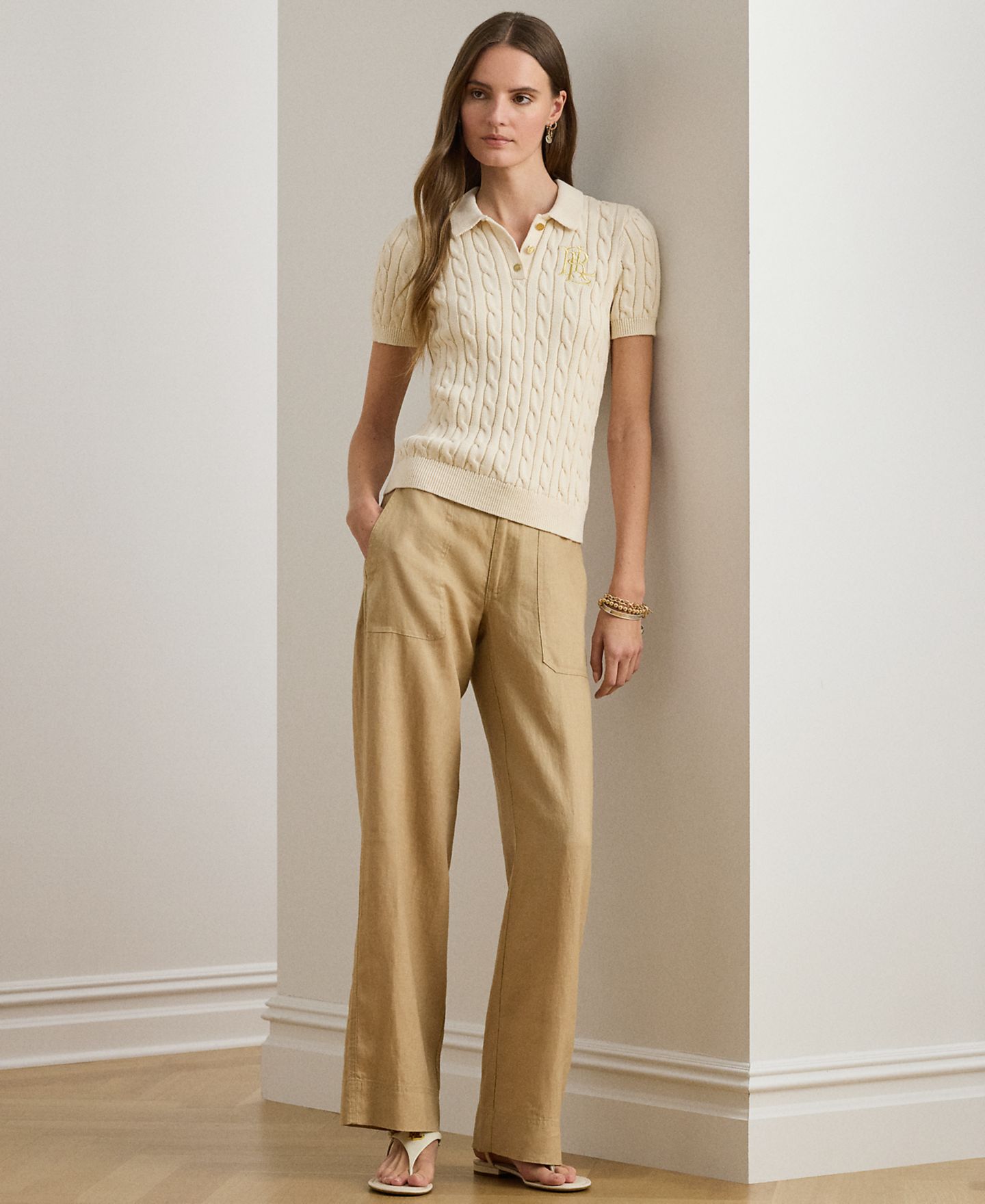 Женские брюки Lauren Ralph Lauren Wide-Leg Linen, цвет: Берёзовый рыжевато-коричневый — фото 2