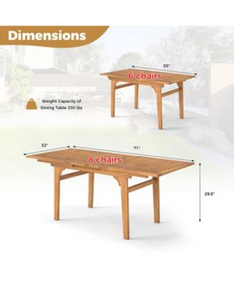 Expandable Outdoor Dining Table 55"-71" Acacia Wood Patio Table for 6-8 Person