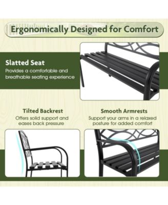 Outdoor Bench 45.5" Patio Garden Bench with Backrest Curved Armrests for Backyard