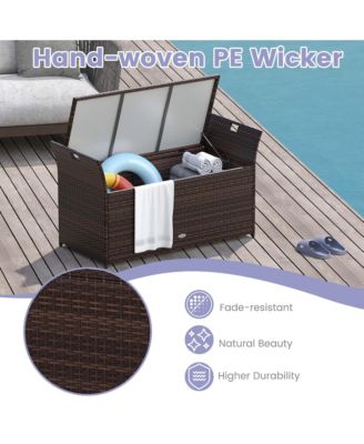 Outdoor Bench with Hand-woven PE Rattan Wicker Cushion & Side Handles Storage