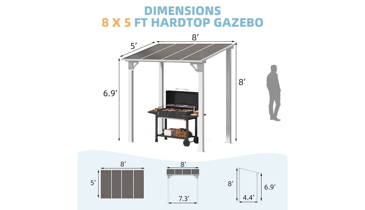 Aecojoy 8' x 5' Wall Mounted Gazebos Pergola