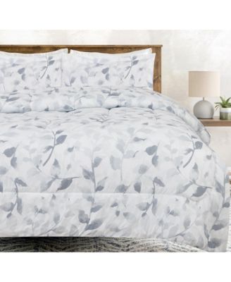 Premium Gray Leaf Comforter Set – Soft Microfiber Botanical Bedding – 3 Piece Set with 1 Comforter and 2 Pillow Shams – King