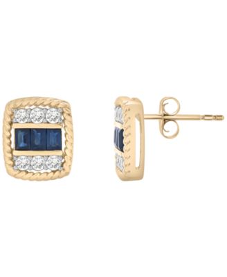 Blue Sapphire (5/8 ct. t.w.) and White Sapphire (1/2 ct. t.w.) Earrings in 14k Yellow Gold