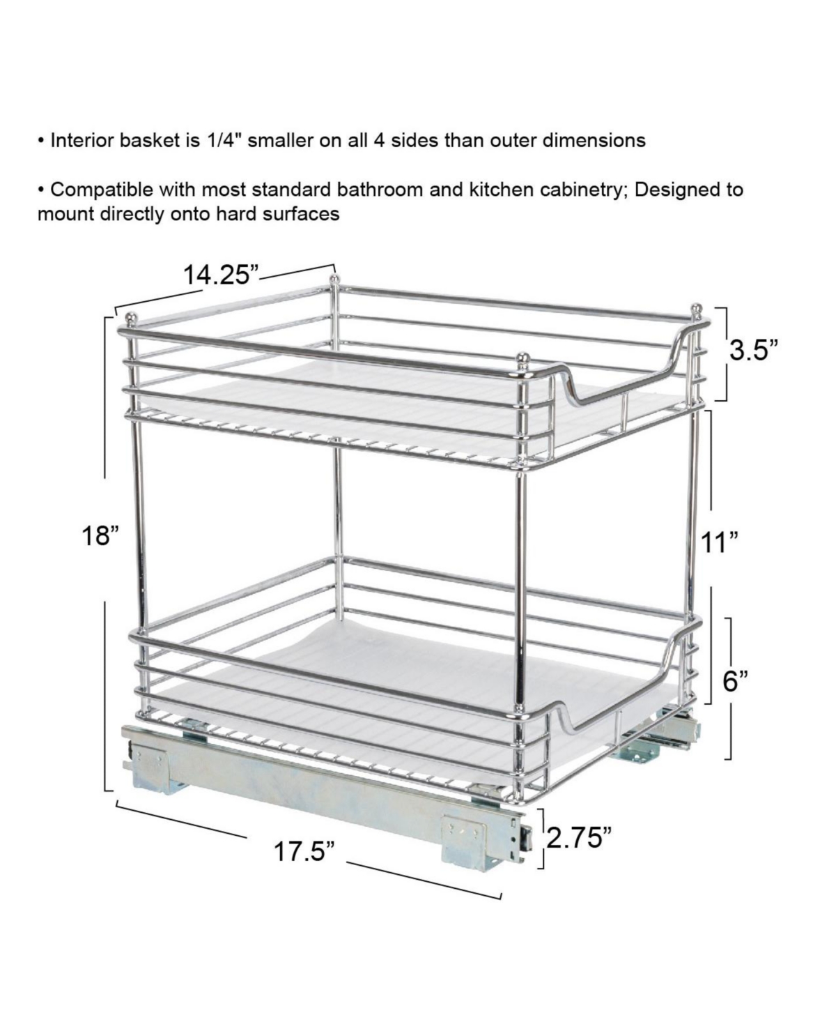 Household Essentials Glidez 14.25" W Steel Pull-Out Storage Organizer, 2-Tier Design, Chrome
