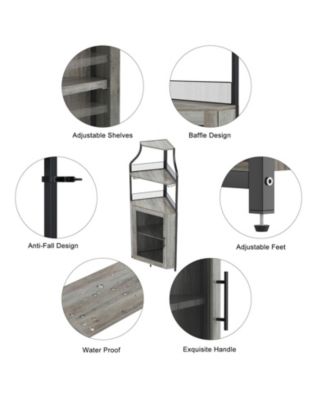 Corner Bar Cabinet with Glass Holder, Industrial Wine Cabinet with Adjustable Shelf
