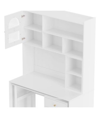 Computer Desk with Rotating Desktop, Storage Drawer & Cabinets