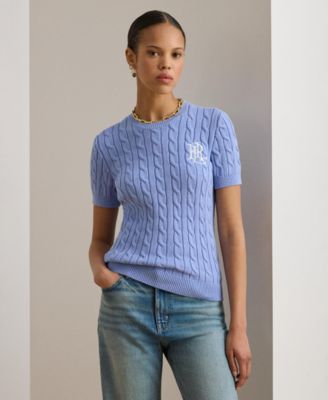 Women's Cable-Knit Short-Sleeve Embroidered Sweater