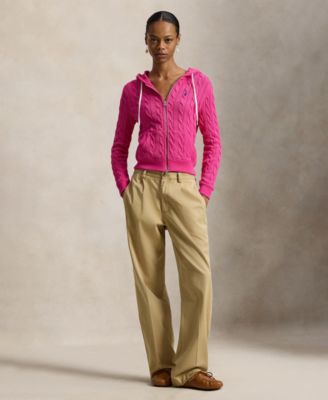 Women's Cable-Knit Cotton Full-Zip Hoodie Sweater